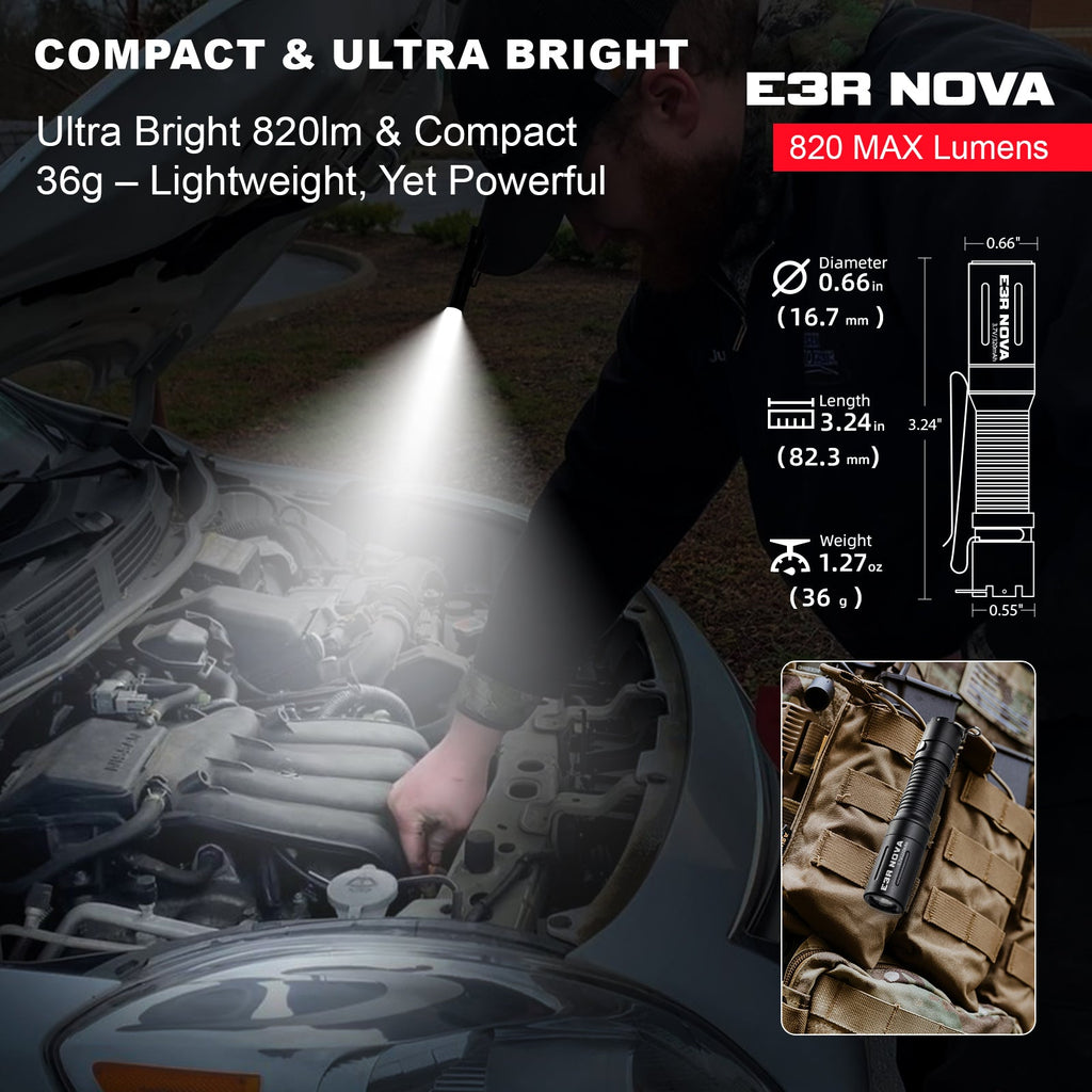 Powertac E3R Nova Rechargeable EDC Flashlight – 820 Lumens