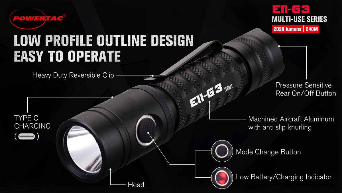 Powertac E11 Gen3 Rechargeable EDC Flashlight – 2020 Lumens
