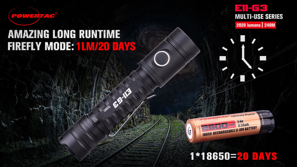 Powertac E11 Gen3 Rechargeable EDC Flashlight – 2020 Lumens
