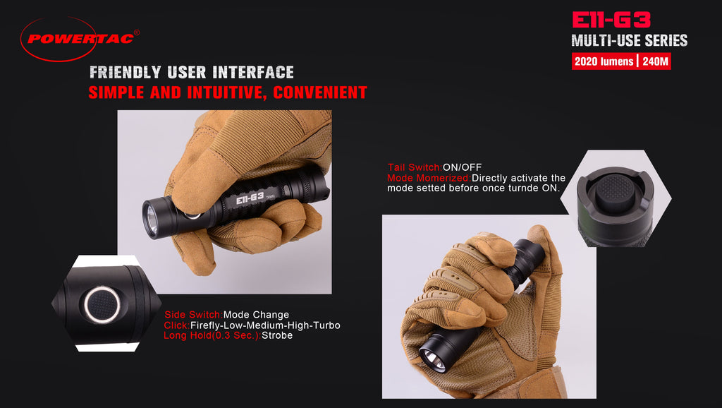 Powertac E11 Gen3 Rechargeable EDC Flashlight – 2020 Lumens