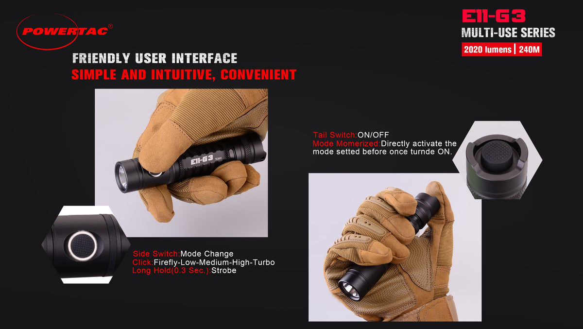 Powertac E11 Gen3 Rechargeable EDC Flashlight – 2020 Lumens