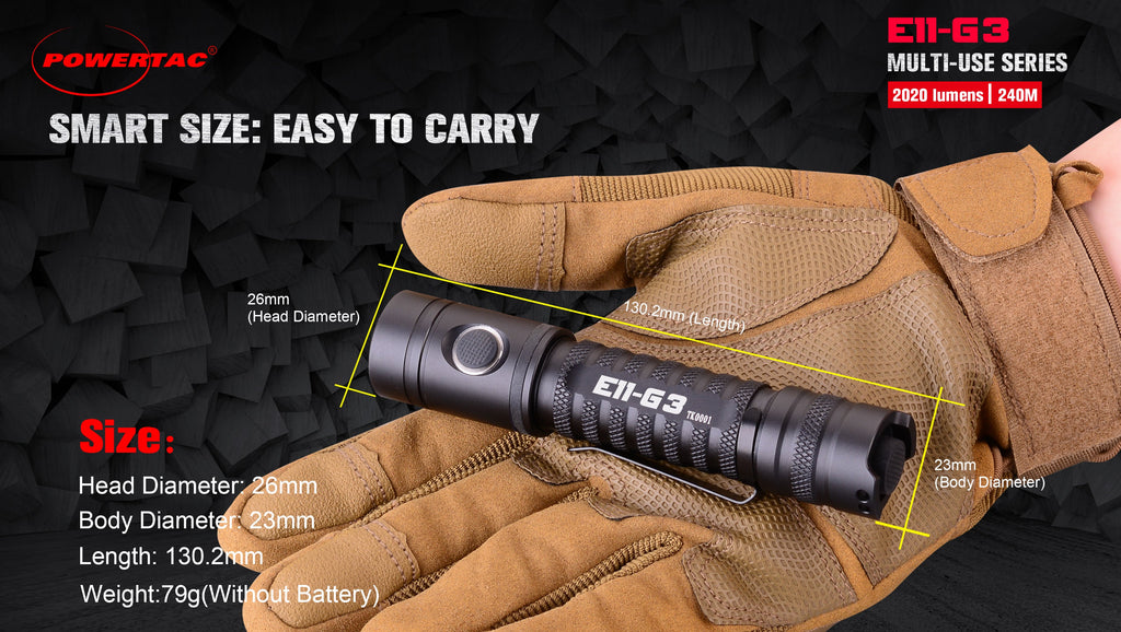 Powertac E11 Gen3 Rechargeable EDC Flashlight – 2020 Lumens