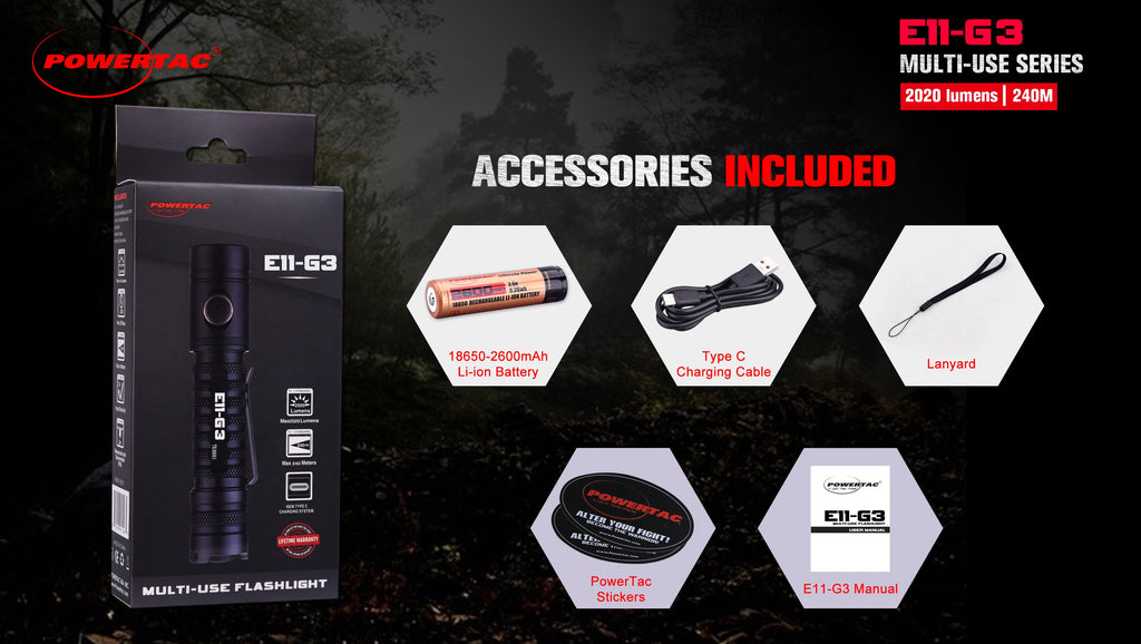 Powertac E11 Gen3 Rechargeable EDC Flashlight – 2020 Lumens