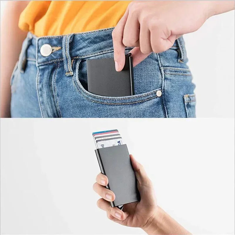Slim RFID-Blocking Metal Pop-Up Wallet